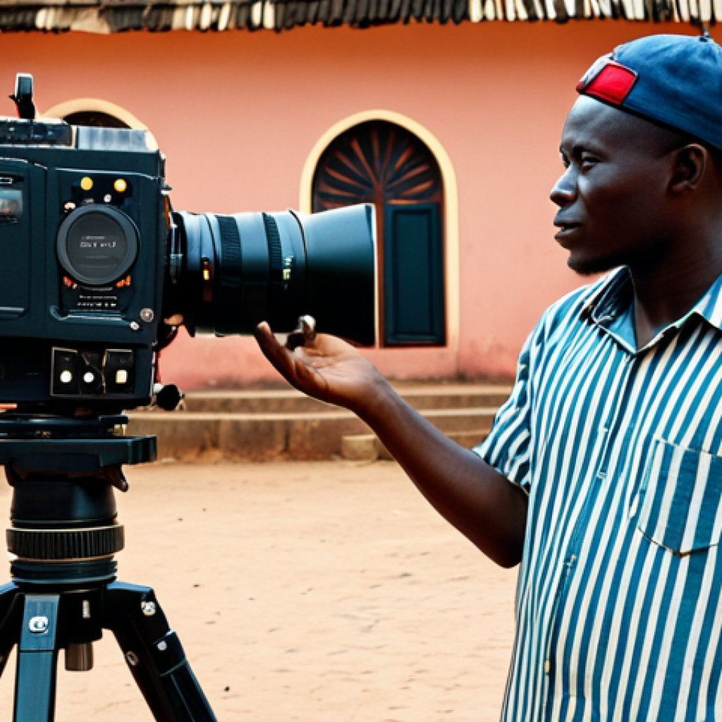 기니에서 유명한 영화 및 영화 산업 - Guinean Filmmaker at Work**

"A Guinean film director, fully clothed in modest, professional attire,...