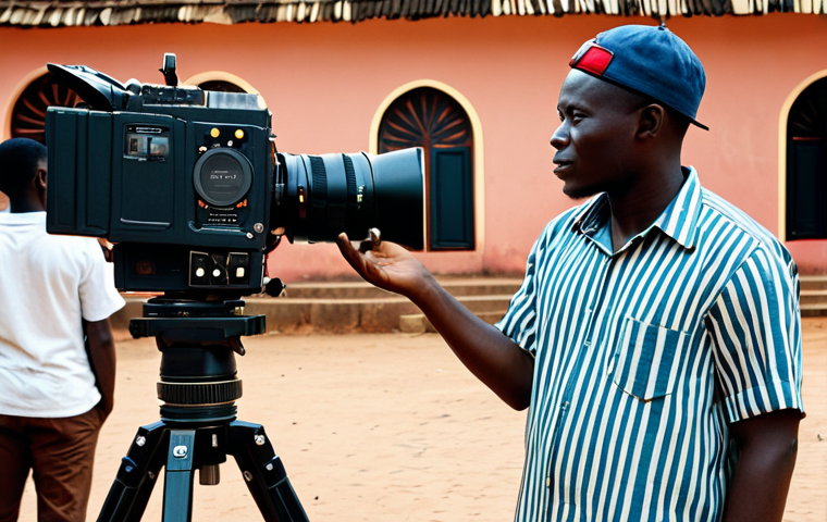 기니에서 유명한 영화 및 영화 산업 - Guinean Filmmaker at Work**

"A Guinean film director, fully clothed in modest, professional attire,...