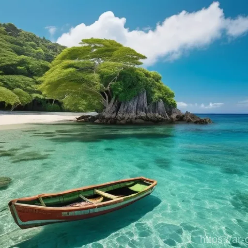 기니에서 즐길 수 있는 워터 스포츠 - **Prompt 1: Serene Waters of Los Islands**
    A wide shot of a pristine, secluded beach on the Los ...