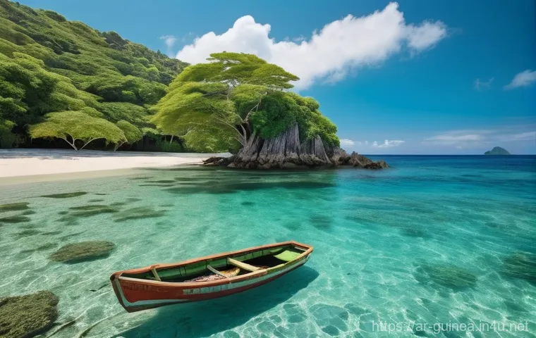 기니에서 즐길 수 있는 워터 스포츠 - **Prompt 1: Serene Waters of Los Islands**
    A wide shot of a pristine, secluded beach on the Los ...