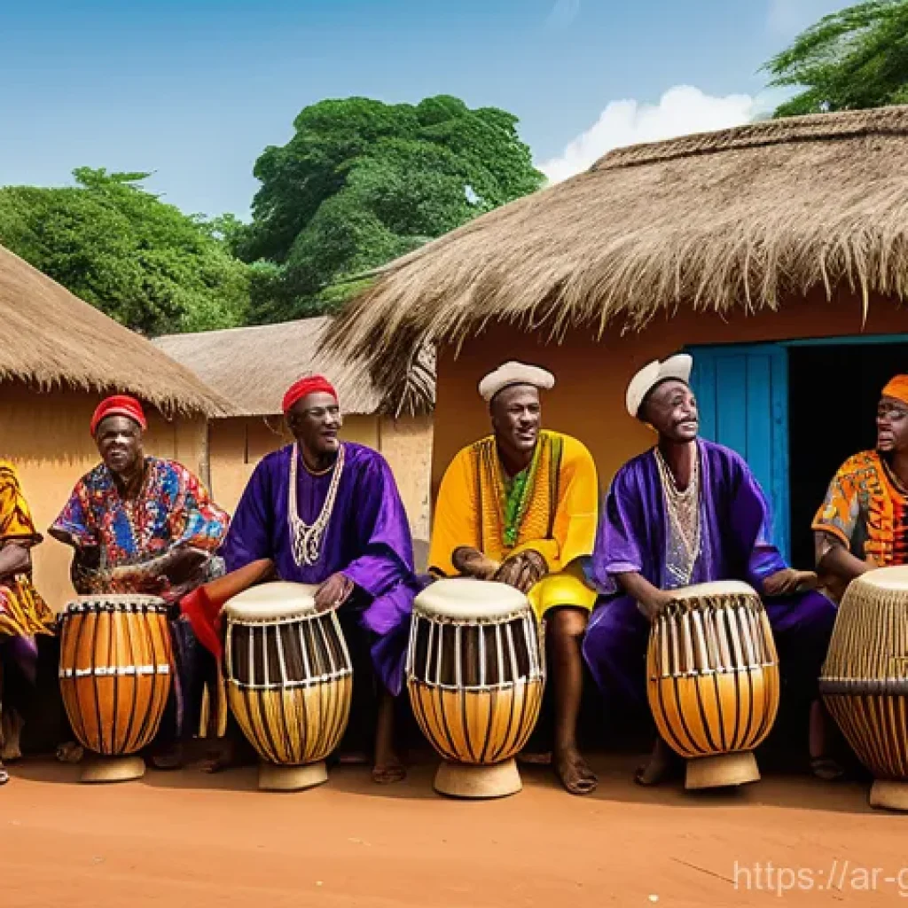 기니 전통 축제 일정 - **Guinean Festival of Music and Dance:** A vibrant and dynamic scene capturing a traditional Guinean...