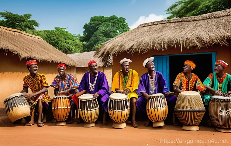 기니 전통 축제 일정 - **Guinean Festival of Music and Dance:** A vibrant and dynamic scene capturing a traditional Guinean...