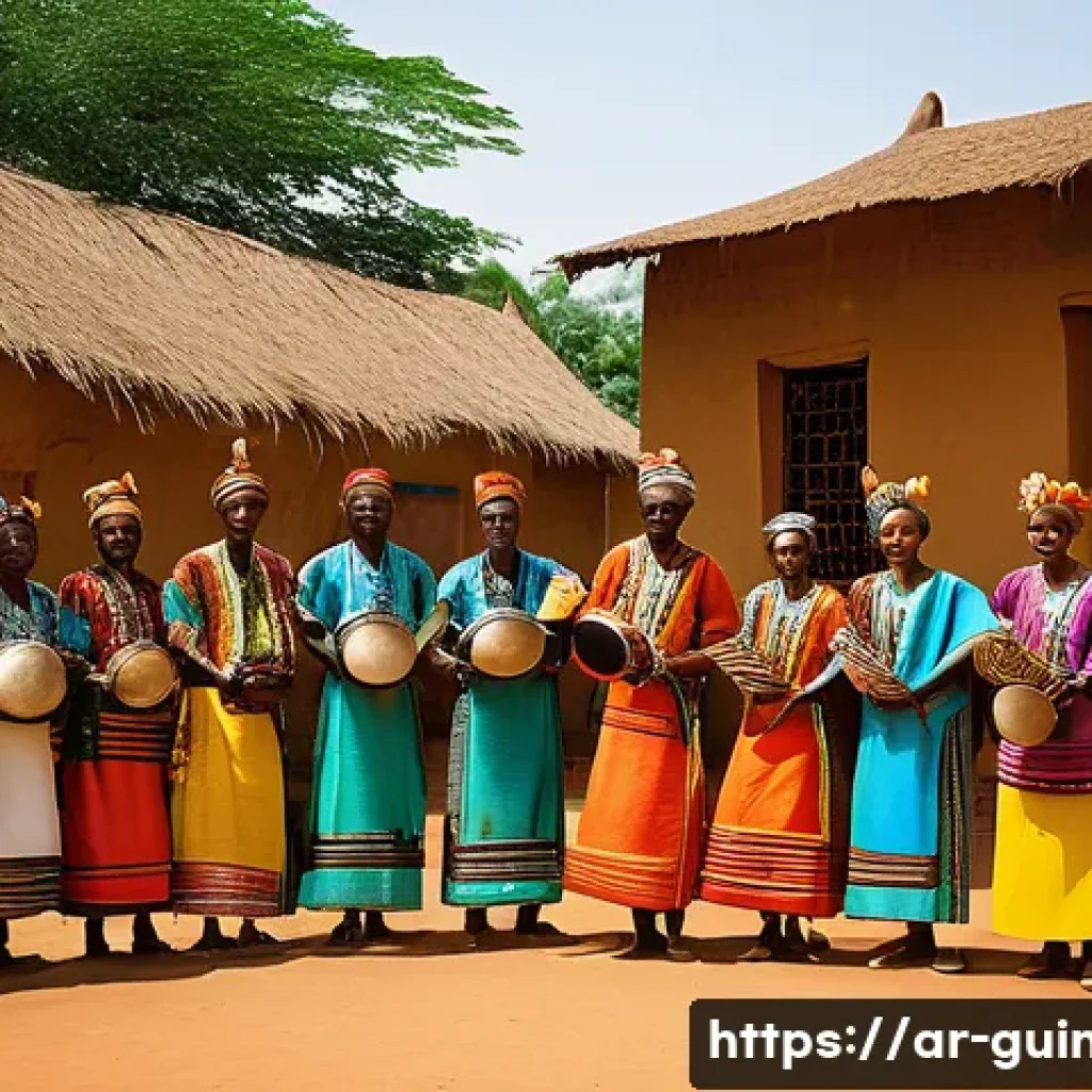 기니에서 유명한 문화유산 등재지 - **Mandinka Cultural Celebration in Guinea:** A vibrant and joyous scene depicting a traditional Mand...