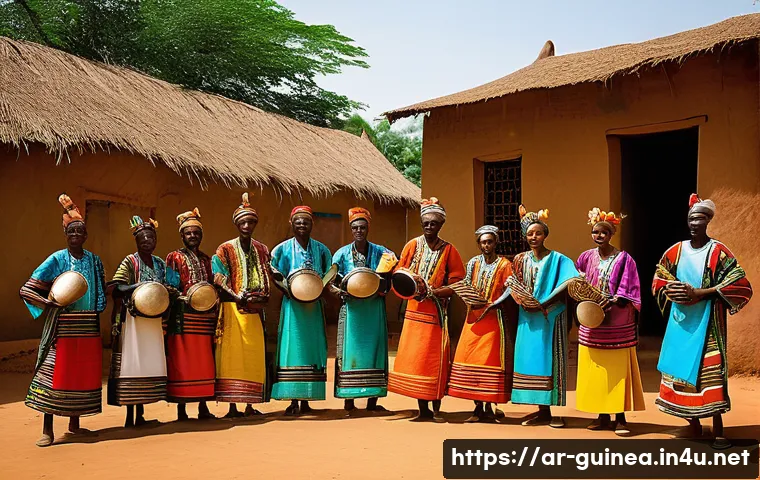 기니에서 유명한 문화유산 등재지 - **Mandinka Cultural Celebration in Guinea:** A vibrant and joyous scene depicting a traditional Mand...