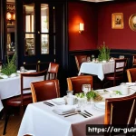 Home 19 기니에서 접할 수 있는 외국 음식점 - A cozy French restaurant interior in Guinea inspired by classic Parisian cafes, featuring elegant wo...