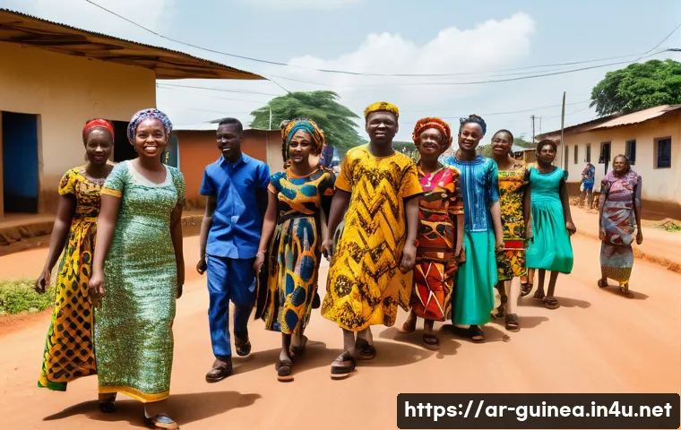 알파 콩데 정치 행보 - A vibrant street scene in Guinea showcasing a diverse group of young people engaging in a community ...